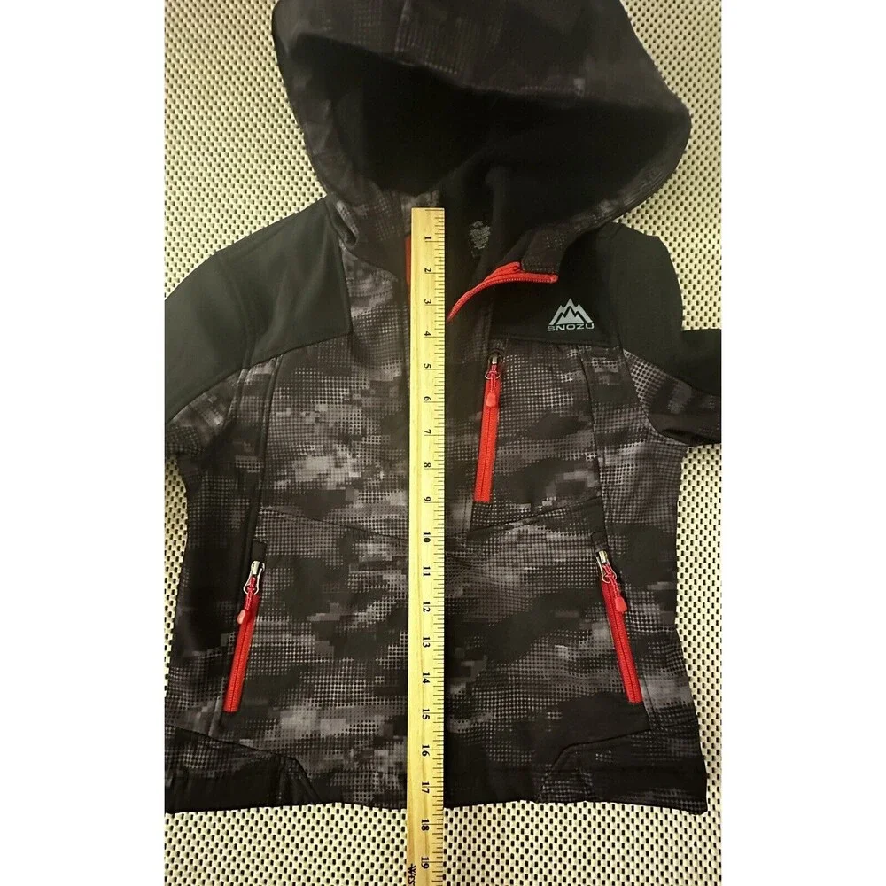 Snozu Youth Hooded Jacket Size 5/6 Softshell Boys/Girls Warm Coat Kids Black Dot